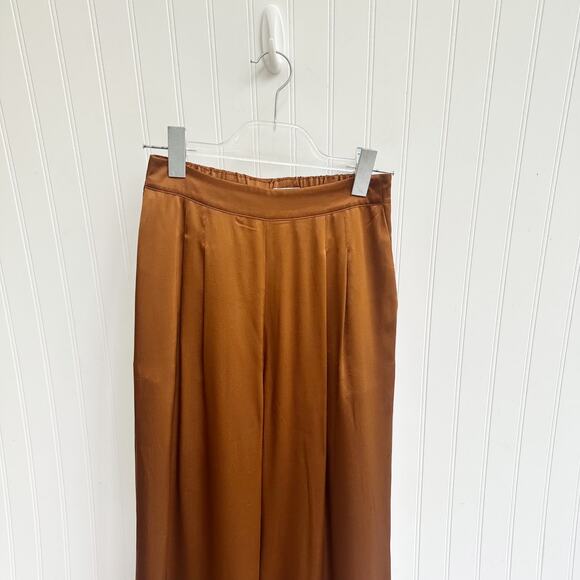 Cuyana Silk Charmeuse Wide Leg Pants Hazelnut Brown Copper Trouser Small - Picture 3 of 7